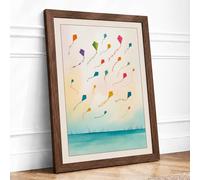 Kites in the Sky Modern Framed Wall Art Print A1 (84.1×59.4cm) Walnut, Wall Decor for Living Room, Bedroom, Office & Home, Ready to Hang, Art Gift