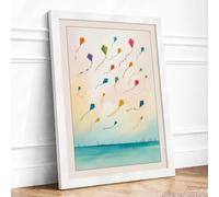 Kites in the Sky Modern Framed Wall Art Print A1 (84.1×59.4cm) White, Wall Decor for Living Room, Bedroom, Office & Home, Ready to Hang, Art Gift