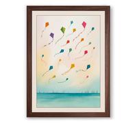 Kites in the Sky Modern Framed Wall Art Print A2 (59.4×42cm) Walnut, Wall Decor for Living Room, Bedroom, Office & Home, Ready to Hang, Art Gift