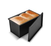 KITESSENSU Carbon Steel Pullman Loaf Pan with Lid, 1 lb Dough Capacity, Black, Non-Stick, Bread and Toast