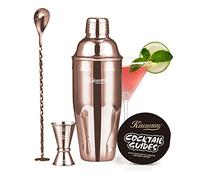 KITESSENSU Cocktail Shaker Set, Stainless Steel Bartending Kit with 25 Ounce Cocktail Shaker with Built in Drink Strainer, Measuring Jigger, Mixing Spoon & Drink Recipe Guide, Rose Gold