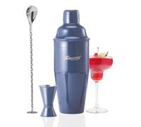 KITESSENSU Cocktail Shaker Set, Stainless Steel Martini Shaker with Bartender Strainer, Measuring Jigger, Bar Mixing Spoon, Cocktail Recipe Included, Navy
