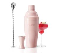 KITESSENSU Cocktail Shaker Set, Stainless Steel Martini Shaker with Bartender Strainer, Measuring Jigger, Bar Mixing Spoon, Cocktail Recipe Included, Pink