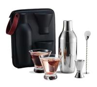 KITESSENSU Cocktail Shaker Set with Carry Case: Vacuum Insulated Martini Shaker with Built-in Strainer, 2 Martini Glasses, Measuring Jigger, Bar Mixing Spoon & Cocktail Recipes, Travel Bar Tool Set