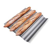 KITESSENSU Nonstick Baguette Pans for French Bread Baking, Perforated 4 Loaves Baguettes Bakery Tray, 15" x 13", Silver