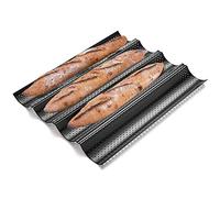 KITESSENSU Nonstick Baguette Pans for French Bread Baking, Perforated 4 Loaves Baguettes Bakery Tray, 15" x 13", Black