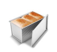 KITESSENSU Pullman Loaf Pan with Lid, 1 lb Dough Capacity Non-Stick Bakeware for Baking Bread, Carbon Steel Corrugated Bread Toast Box Mold with Cover for Baking Bread, Silver
