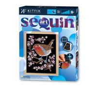 Kitfix Sequin Art Blue Premium Robin - DIY Picture Craft Kit | Over 1,600 coloured sequins | Flocked velvet picture, separate colour guide & wooden frame. 27x36 cm, Ages 8+