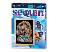 Kitfix - Sequin Art Cockerpoo with Wooden Frame - 27 x 36cm - Sequin Art Blue Premium - Creative Set - Craft Kit for Adults, Teenagers and Children Aged 8+ - 2220