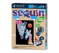 Kitfix - Sequin Art ECO - Giraffe & Calf with Wooden Frame - 27 x 36 cm - Creative Set - Craft Kit for Children and Adults Aged 8+ - 2306
