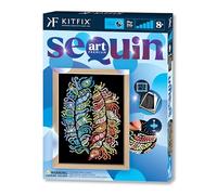 Kitfix - Sequin Art Feathers with Wooden Frame - 27 x 36cm - Sequin Art Blue Premium - Creative Set - Craft Kit for Adults, Teenagers and Children Aged 8+ - 2222