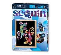 Kitfix - Sequin Art Geckos with Wooden Frame - 27 x 36cm - Sequin Art Blue Premium - Creative Set - Craft Kit for Adults, Teenagers and Children Aged 8+ - 1931