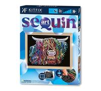 Kitfix - Sequin Art Highland Cow with Wooden Frame - 27 x 36cm - Sequin Art Blue Premium - Creative Set - Craft Kit for Adults, Teenagers and Children Aged 8+ - 2219