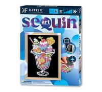 Kitfix - Sequin Art Ice Cream Sundae with Wooden Frame - 27 x 36cm - Sequin Art Blue Premium - Creative Set - Craft Kit for Adults, Teenagers and Children Aged 8+ - 1305