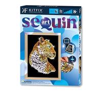 Kitfix - Sequin Art Leopard with Wooden Frame - 27 x 36cm - Sequin Art Blue Premium - Creative Set - Craft Kit for Adults, Teenagers and Children Aged 8+ - 1208