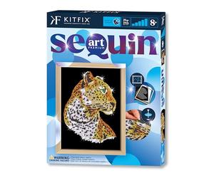 Kitfix - Sequin Art Leopard with Wooden Frame - 27 x 36cm - Sequin Art Blue Premium - Creative Set - Craft Kit for Adults, Teenagers and Children Aged 8+ - 1208