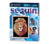 Kitfix - Sequin Art Lion with Wooden Frame - 27 x 36cm - Sequin Art Blue Premium - Creative Set - Craft Kit for Adults, Teenagers and Children Aged 8+ - 1207