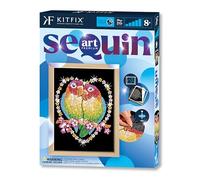 Kitfix - Sequin Art Love Birds with Wooden Frame - 27 x 36cm - Sequin Art Blue Premium - Creative Set - Craft Kit for Adults, Teenagers and Children Aged 8+ - 1002