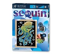 Kitfix - Sequin Art Octopus with Wooden Frame - 27 x 36cm - Sequin Art Blue Premium - Creative Set - Craft Kit for Adults, Teenagers and Children Aged 8+ - 2221