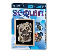 Kitfix - Sequin Art Pug with Wooden Frame - 27 x 36cm - Sequin Art Blue Premium - Creative Set - Craft Kit for Adults, Teenagers and Children Aged 8+ - 1935