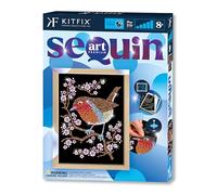 Kitfix - Sequin Art Robin with Wooden Frame - 27 x 36cm - Sequin Art Blue Premium - Creative Set - Craft Kit for Adults, Teenagers and Children Aged 8+ - 2110