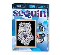 Kitfix - Sequin Art Snow Leopard with Wooden Frame - 27 x 36cm - Sequin Art Blue Premium - Creative Set - Craft Kit for Adults, Teenagers and Children Aged 8+ - 1404