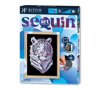 Kitfix - Sequin Art Snow Tiger with Wooden Frame - 27 x 36cm - Sequin Art Blue Premium - Creative Set - Craft Kit for Adults, Teenagers and Children Aged 8+ - 1217