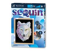 Kitfix - Sequin Art Snow Wolf with Wooden Frame - 27 x 36cm - Sequin Art Blue Premium - Creative Set - Craft Kit for Adults, Teenagers and Children Aged 8+ - 1932