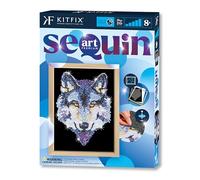 Kitfix - Sequin Art Wolf with Wooden Frame - 27 x 36cm - Sequin Art Blue Premium - Creative Set - Craft Kit for Adults, Teenagers and Children Aged 8+ - 1215