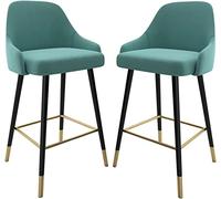 Kithchen Velvet Bar Stool Counter Height Upholstered Barstool with Footrest Breakfast Dining Chair for Coffee Pub Shop Set of 2 Lofty Ambition (Green 75cm)