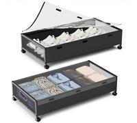 KITHELP Under Bed Storage Containers with Wheels, 2 Pack Underbed Shoe Storage Organizer with Removable Lids, Large Rolling Under Bed Storage Dresser Drawers for Clothes Toys Shoes Blankets