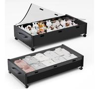 KITHELP Under Bed Storage with Wheels, Wooden Under Bed Drawers 2 Packs, Rolling Underbed Storage Containers Organizer with Handle Removable Lid, Heavy Duty Metal Frame for Clothes Shoe Books(Black)