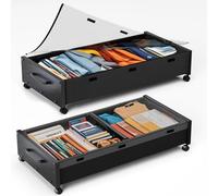 KITHELP Wooden Under Bed Storage with Wheels, 80L Extra-large Rolling Under the Bed Storage Bins 2 Pack with Removable Lid, Upgrade Metal Under Bed Drawers for Clothes Shoes Blankets in Bedroom