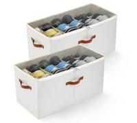 KitHero 2-Pack Extra Large Shoe Organizer for Closet, Foldable Shoe Storage Container with Adjustable Dividers & Clear Lid, Holds Up to 18 Pairs, Space-Saving Shoe Boxes, White