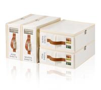 KitHero Bed Sheet Organiser 4 Pack with Zipper - Bedding Storage Sheet Organisers and Storage Label, Handle, Viewing Window, Linen Closet Organisers for Clothing, Duvet Covers, Blanket