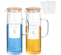 KitHero Laundry Detergent Dispenser Set with Bamboo Lids and Handles - Easy Pour 2 Pack 50 oz Liquid Laundry Containers for Laundry Room Organization and Storage