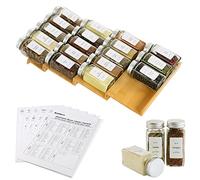 KitHero Spice Drawer Organizer with 18 Spice Jars,216 Labels,50 Non-slip Rubber, Bamboo 4 Tier Seasoning Rack Tray Insert for Kitchen Drawers,Cabinets,Countertop,9" Wide x 15.8" Deep