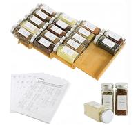 KitHero Spice Drawer Organizer with 20 Spice Jars,216 Labels,50 Non-slip Rubber, Bamboo 4 Tier Seasoning Rack Tray Insert for Kitchen Drawers,Cabinets,Countertop,9" Wide x 15.8" Deep