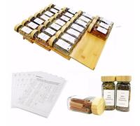 KitHero Spice Drawer Organizer with 24 Bamboo-lidded Spice Jars and 216 Labels,Non-slip Rubber, Bamboo 4 Tier Spice Racks Tray Seasoning Containers for Kitchen Drawers,Cabinets,13" Wide * 15.8" Deep