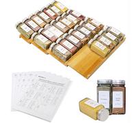 KitHero Spice Drawer Organizer with 24 Spice Jars and 216 Labels,Non-slip Rubber, Bamboo 4 Tier Spice Racks Tray Seasoning Containers for Kitchen Drawers,Cabinets,Countertops,13" Wide * 15.8" Deep