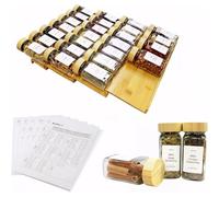 KitHero Spice Drawer Organizer with 28 Bamboo-lidded Spice Jars and 216 Labels,Non-slip Rubber, Bamboo 4 Tier Spice Racks Tray Seasoning Containers for Kitchen Drawers,Cabinets,13" Wide * 15.8" Deep