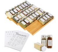 KitHero Spice Drawer Organizer with 28 Spice Jars,216 Labels,25 Non-slip Rubber, Bamboo 4 Tier Seasoning Rack Tray Insert for Kitchen Drawers,Cabinets,Countertop,14.6" Wide x 15.8" Deep