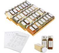 KitHero Spice Drawer Organizer with 28 Spice Jars,216 Labels,25 Non-slip Rubber, Bamboo 4 Tier Seasoning Rack Tray Insert for Kitchen Drawers,Cabinets,Countertop,14.6" Wide x 15.8" Deep