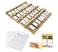 KitHero Spice Drawer Organizer with 35 Bamboo-lidded Spice Jars,216 Labels,25 Non-slip Rubber, Bamboo 4 Tier Seasoning Rack Tray Insert for Kitchen Drawers,Cabinets,Countertop,14.6" Wide x 15.8" Deep