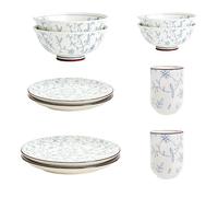 Kithing 10-Piece Dinner Set,Plates, bowls and cups Ceramic Kitchen Dinnerware Sets with Dessert/Soup/Dinner Plates，Blue Floral Pattern Dinnerware Set for Dining& Restaurant Use，Two of each style (a10)