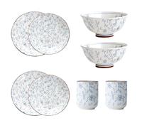 Kithing 8/7 Inch Ceramic Plates Set + 4.5 Inch Bowl + 6.6cm Mug - Blue Floral Pattern Dinnerware Set for Kitchen Dining, Home & Restaurant Use，Two of Each Style Set of 8(4 * 2)