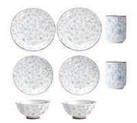 Kithing 8-Piece Dinner Set,Plates, bowls and cups Ceramic Kitchen Dinnerware Sets with Dessert/Soup/Dinner Plates，Blue Floral Pattern Dinnerware Set for Dining& Restaurant Use，Two of each style(4*2)