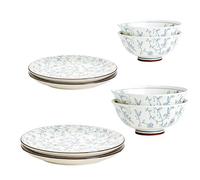 Kithing 8-Piece Dinner Set,Plates Bowls Ceramic Kitchen Dinnerware Sets with Dessert/Soup/Dinner Plates，Blue Floral Pattern Dinnerware Set for Dining& Restaurant Use，Two of Each Style