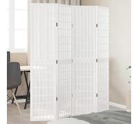 kithwjll 4-Piece Room Divider White Paulownia Solid Wood and Wood Material 140 x 180 cm Foldable Privacy Screen Divider for Living Room Bedroom Office Decorative Screen with Grid Pattern