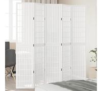 kithwjll 5-Piece Room Divider White Paulownia Solid Wood, 175 x 200 cm, Foldable with Grid Pattern, Privacy Screen and Divider for Living Room, Bedroom, Office and Children's Room